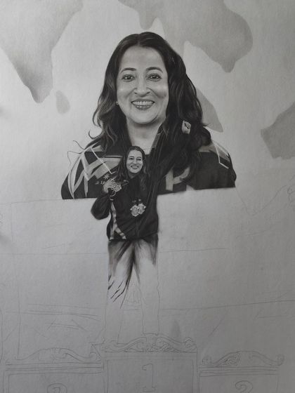 A work-in-progress shot of the powerlifter portrait.