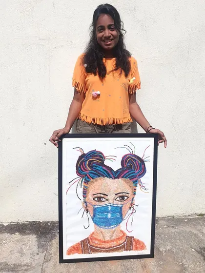 I love exploring different ways to make art. This is my unique thread art, where I use colourful threads instead of paint to create a textured and vibrant portrait. This A1 size piece, now framed, shows how thread can bring a different kind of life to a picture.
