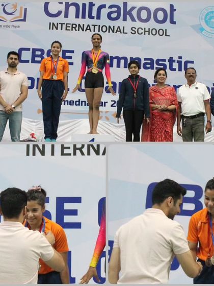 More moments of triumph from various competitions, showcasing our gymnasts with their medals, trophies, and proud coaches.