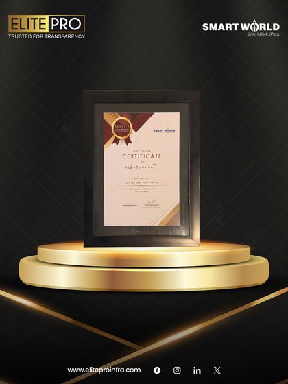 A closer look at the framed "Select League Certificate" awarded to us by Smartworld Developers. This award signifies our commitment to excellence and our successful partnership in marketing premier real estate projects.