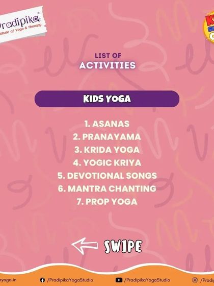An overview of the seven pillars of our Kids Yoga program. We offer a balanced curriculum that includes Asanas, Pranayama, Krida Yoga, Yogic Kriyas, devotional songs, mantra chanting, and even prop yoga to keep sessions varied and exciting.
