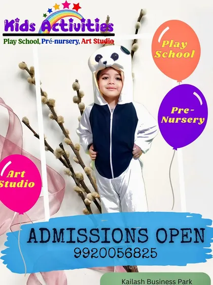 A student dressed in an adorable panda costume for one of our themed activity days. We believe in making learning fun and memorable, and our play school, pre-nursery, and art studio programs are now open for admissions.