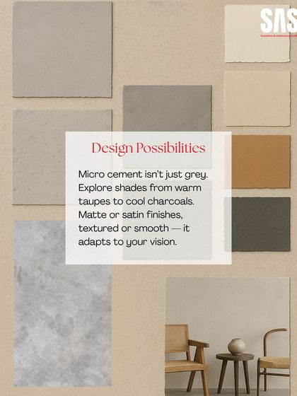 Micro cement offers a wide range of design possibilities beyond just grey. This palette shows some of the custom shades and textures available, from warm taupes to cool charcoals, allowing me to tailor the finish to any design vision.