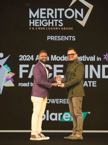 Receiving an award on stage at the 'Face of India' 2024 event. Partnering with such a prestigious platform and being recognized for seamless execution is a true honor.