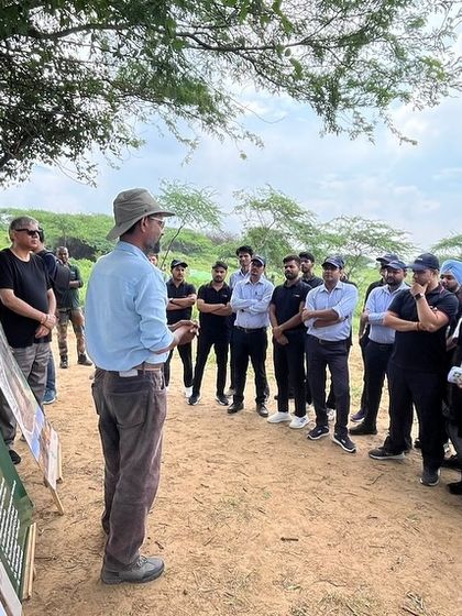 Our rewilding expert briefs the Padmini VNA team, explaining how their work fits into the larger vision of restoring the site's water bodies and trails.