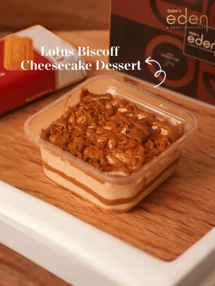 Our Lotus Biscoff Cheesecake Dessert tub, layered with creamy cheesecake and crunchy Biscoff, is a travel-friendly indulgence.