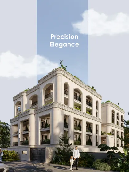 This facade tells a story of discipline and elegance. Clean lines and volumetric proportions bring forth a quiet grandeur, while soft material finishes maintain a sense of human warmth.