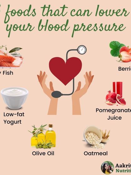 You can help manage your blood pressure through your diet. This infographic highlights six foods, such as fatty fish rich in omega-3s and potassium-rich berries, that are known to support heart health and lower blood pressure levels.