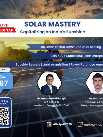 This "Solar Business Masterclass" ad shows a solar farm at sunset, promising to teach entrepreneurs how to generate 25 years of passive income. It details our expert guidance on setting up farms and winning government projects.