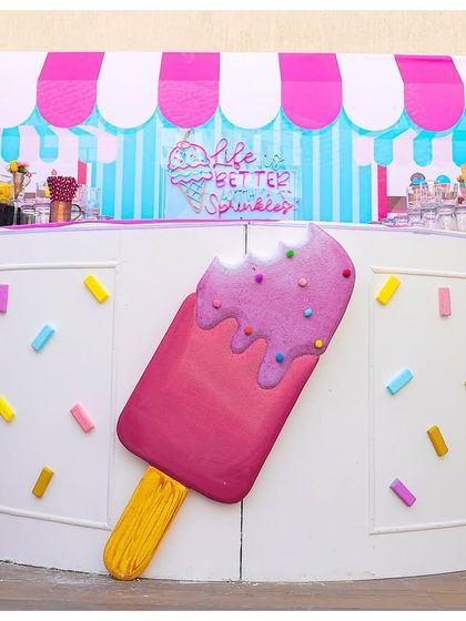 A close-up of the custom-designed ice cream bar, a central hub for treats and fun.