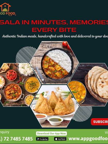 Masala in minutes, memories in every bite. This honeycomb graphic shows our variety, from paneer curry to samosas, all handcrafted with love.