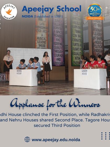 We applaud the winners of the Science Quiz. Gandhi House clinched the first position, while Radhakrishnan and Nehru Houses shared second place, showcasing a close and exciting competition.