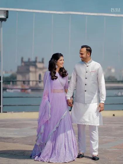 An outdoor engagement session with the iconic Gateway of India in the background. A beautiful portrait that captures the spirit of Mumbai.