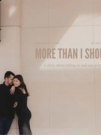 Another example of a cinematic title card. The soft light and the couple's embrace create a romantic mood, while the text adds a narrative layer to the image.