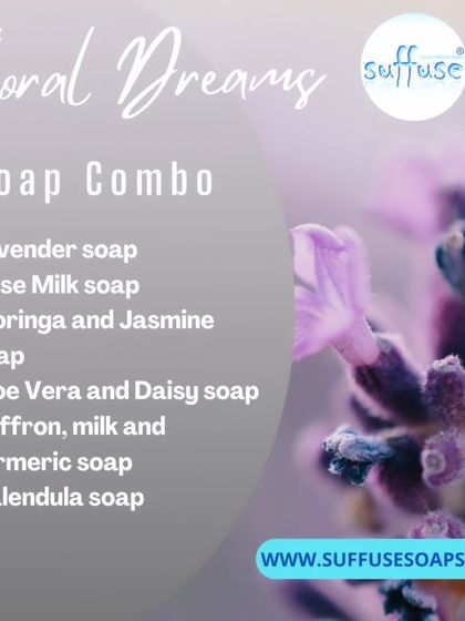 The "Floral Dreams" Soap Combo includes six of my most popular floral-scented soaps, such as Lavender, Rose Milk, and Moringa & Jasmine.