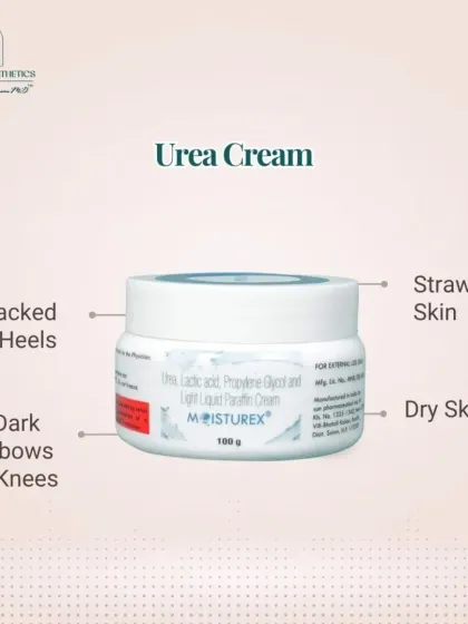 Urea cream is a hero for dry, rough skin. It deeply hydrates while gently exfoliating, making it perfect for treating cracked heels, dark elbows and knees, and even keratosis pilaris (strawberry skin).
