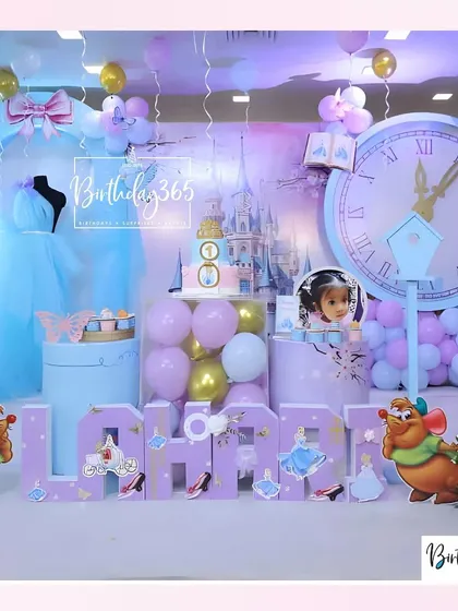 We believe every child deserves a fairy tale. For Lahari's Cinderella-themed party, we designed a magical ballroom with a grand clock, a beautiful carriage dress display, and soft pastel balloon decor, ensuring she had a storybook beginning to her celebration.