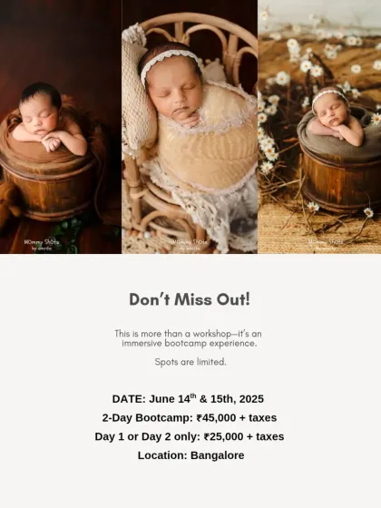 "Don't Miss Out" graphic with pricing and dates for the 2-day Newborn Bootcamp.
