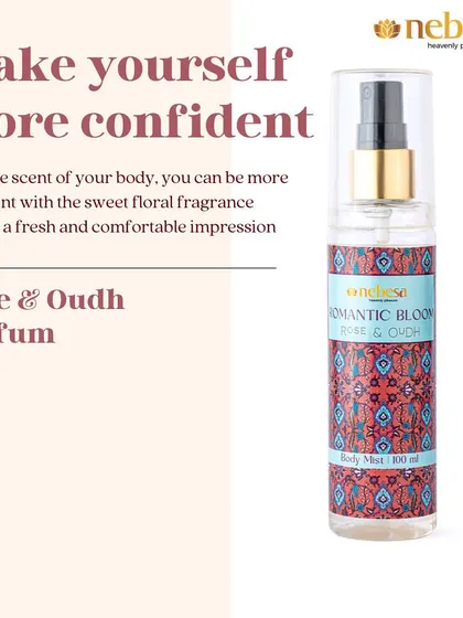 My Rose & Oudh body mist is designed to make you feel more confident. It has a rich, sweet floral fragrance that is both fresh and sophisticated, making it perfect for any occasion.