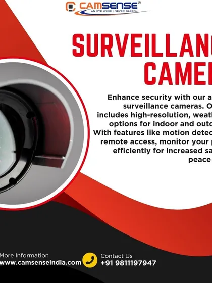 This close-up highlights the lens of an advanced surveillance camera. My range includes high-resolution, weatherproof options with motion detection and remote access for increased safety.