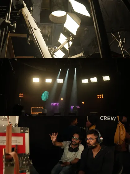 Behind the scenes of the Roshan documentary promo. This collage shows our lighting equipment in action and the crew collaborating to get the perfect shot.