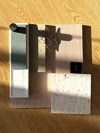 A mood board is an evolving narrative that draws cues from the site’s history, culture, and climate. This board, with its mix of wood, stone, and metal, captures the tactile and visual essence we aim to achieve in our projects.