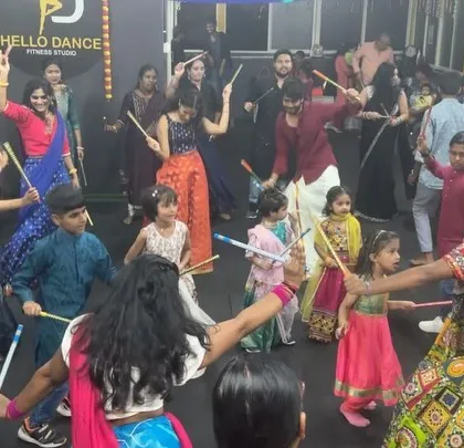 Our studio comes alive during festival celebrations like this Dandiya night. We love bringing our community together for colorful, traditional dance events filled with music and laughter.