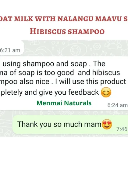 It is lovely to hear that this customer is enjoying the nice aroma of the goat milk soap and the results of the hibiscus shampoo. I look forward to her full feedback after she finishes the products.