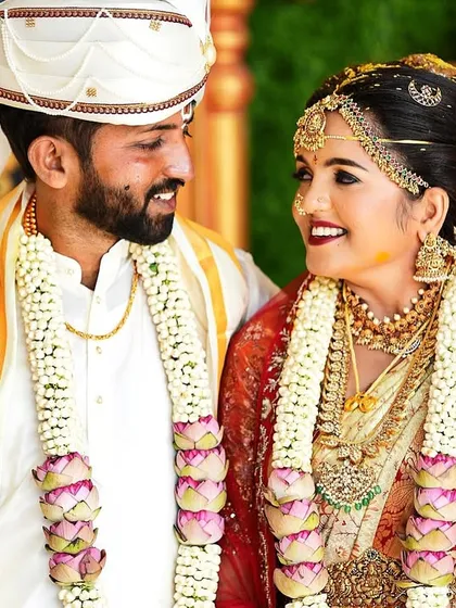 One of those priceless, candid moments between the bride and groom during their Muhurtham. My goal is to create a look that feels so comfortable and natural that you can forget about it and just live in the moment.