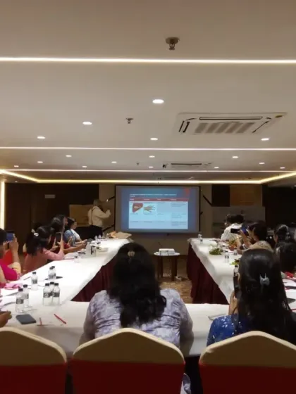 Our team regularly participates in advanced training. This image shows our doctors in a formal classroom setting, deepening their understanding of Nadi Parikshan by studying its scientific and clinical applications.