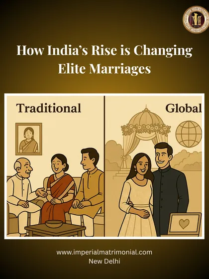 This graphic illustrates the evolution of elite marriages from traditional family setups to global, cosmopolitan pairings. We specialize in connecting individuals who are culturally rooted and ambitious.