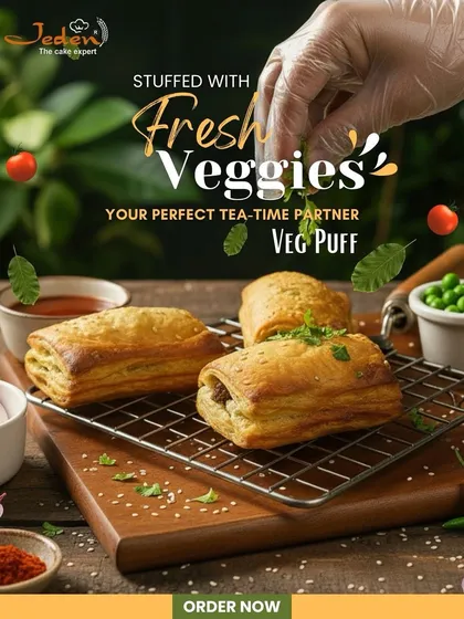 This is our classic Veg Puff, baked to golden perfection. The flaky, buttery pastry gives way to a warm filling of freshly chopped and seasoned vegetables, making it the perfect partner for your afternoon tea.