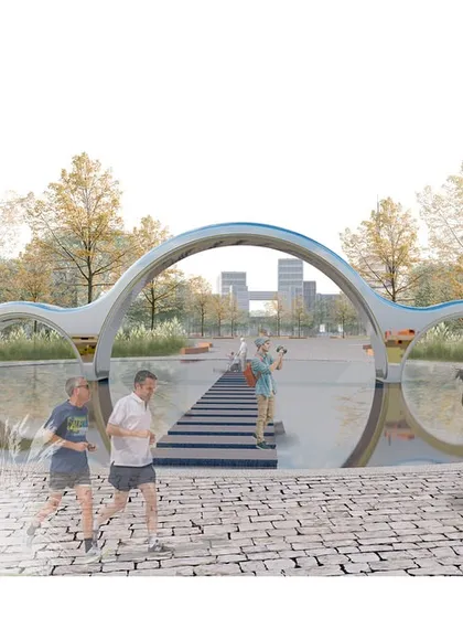 This is our award winning proposal for Kharkiv’s Freedom Square, designed to harmonize urban life with nature. The flowing, arched structure creates a new public pathway through a water feature, encouraging movement and interaction while framing views of the city and parkland.
