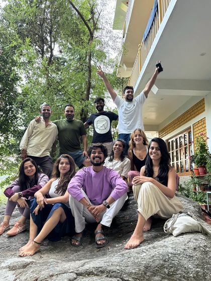 Our full group from the Spiritual Mountain Excursion. We came as individuals but left as a tribe, connected by our shared experiences and the powerful energy of the Himalayas.