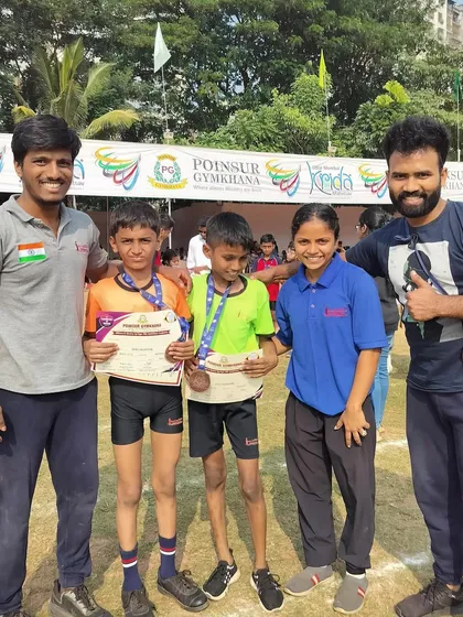 Our winners, Harshvardhan and Swaransh, with their coaches. The bond between a student and coach is special, built on trust, hard work, and shared goals.