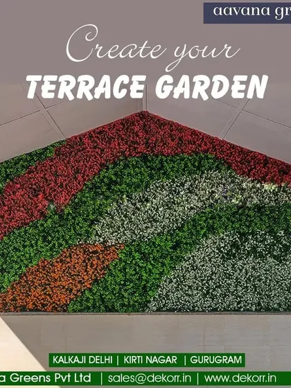 Create your terrace garden with a custom-designed vertical wall. This installation uses different colored foliage to create a unique, house-shaped pattern.