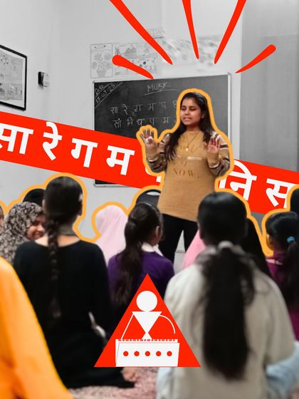 "Sa Re Ga Ma..." A female instructor teaches the basics of Indian classical sargam to a group of young girls, who listen with rapt attention.