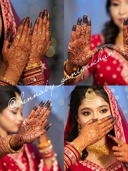 A collage showing off the beautiful stain on my bride. A dark henna stain is a bride's best accessory!