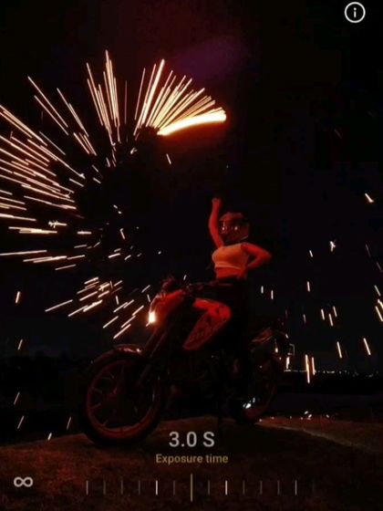 A behind-the-scenes look at the camera settings for the steel wool shot, showing a 3-second exposure time.