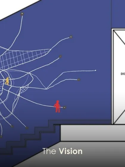 The final vision for the staircase project concept, where the abstract lines and figures coalesce into a cohesive design narrative for the wall.