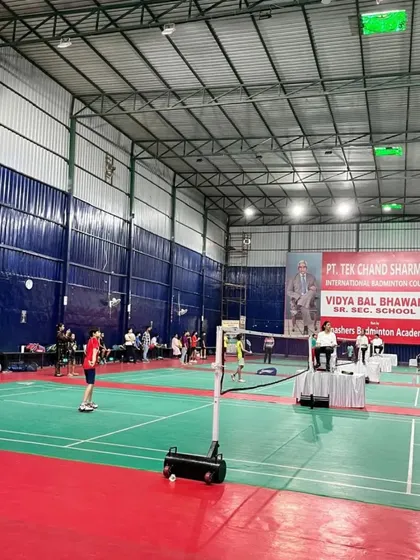 A view of our international-standard synthetic and wooden courts at Vidya Bal Bhawan School in Mayur Vihar. A professional setup is crucial for players to get accustomed to a real match environment during their training.