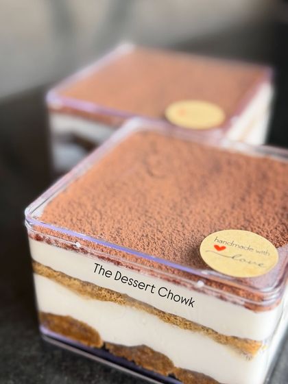 My Tiramisu tubs, finished with a "handmade with love" sticker. It's a small touch to show how much care goes into each one.