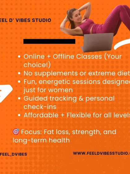 My program is designed for women who want real, long-term results without extreme diets or supplements. We focus on fat loss and strength through fun, energetic sessions with personal check-ins to keep you on track, whether you join online or offline.