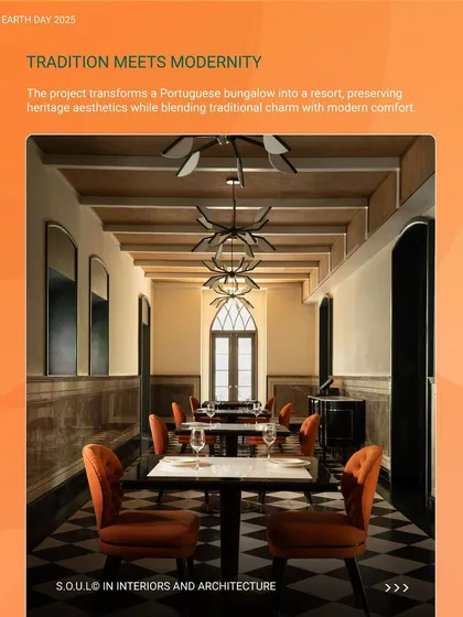This dining space at the Taj Yellow House shows how tradition meets modernity. I preserved the heritage aesthetics of the Portuguese bungalow while introducing contemporary comforts and bespoke lighting for a unique resort experience.