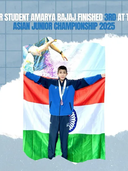 Amarya Bajaj with the Indian flag after finishing 3rd at the Asian Junior Championship. A huge achievement, and we are a proud academy.