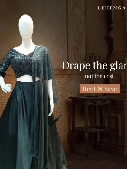 Drape the glam, not the cost. This simple yet elegant black lehenga with a sequined blouse is a timeless choice for a cocktail party or evening event.