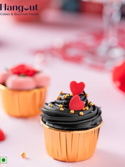 A selection of chocolate cupcakes topped with luscious ganache and a sprinkle of Valentine’s magic. These bite-sized treats are love at first sight.