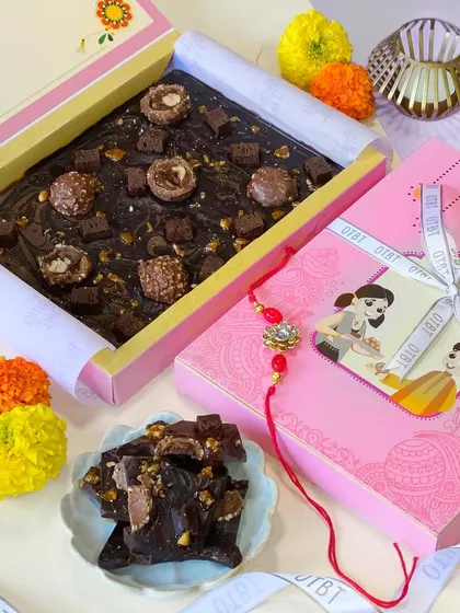 A festive shot of my chocolate brownie tile, perfect for Raksha Bandhan. It's a great alternative to traditional sweets.