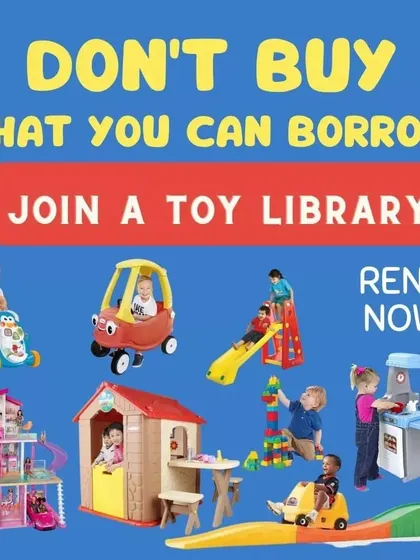 Don't buy what you can borrow. My library offers access to large items like slides, playhouses, and kitchen sets that are expensive to buy and difficult to store.