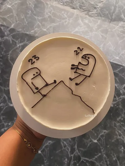 A funny meme bento cake showing the struggle between 2022 and 2023. A great way to share an inside joke.